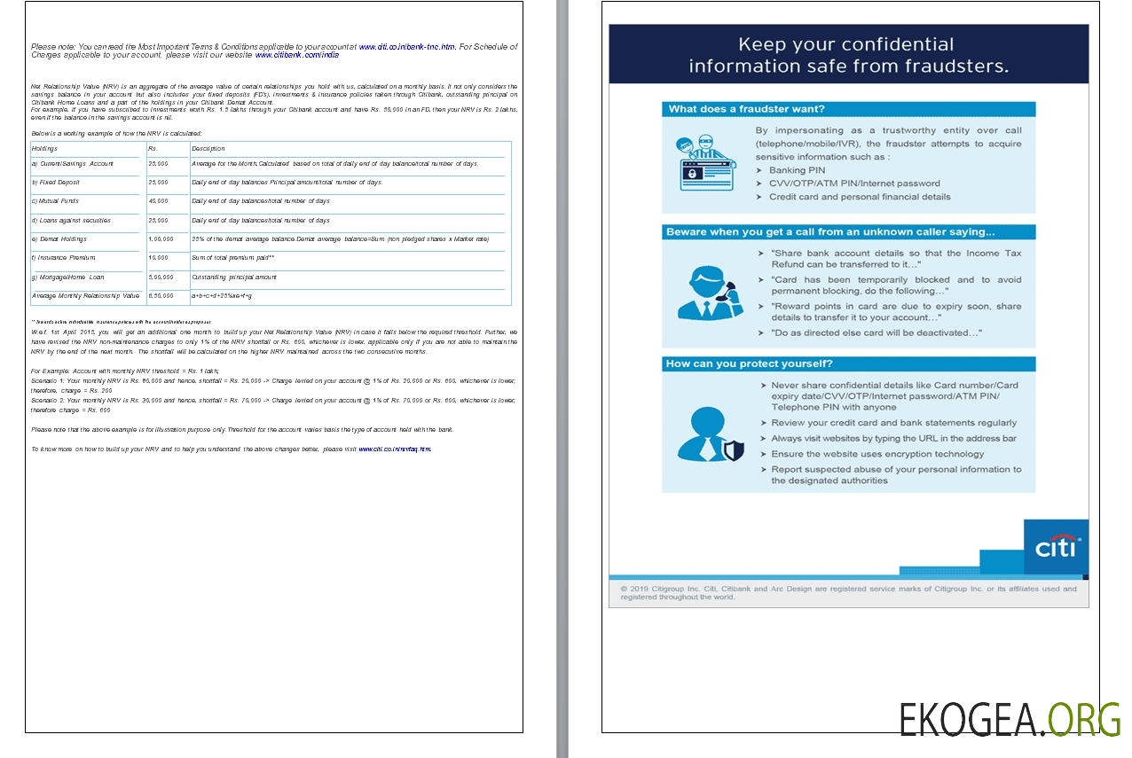 Relevé bancaire Inde Citibank, 6 pages, 5 6 scr